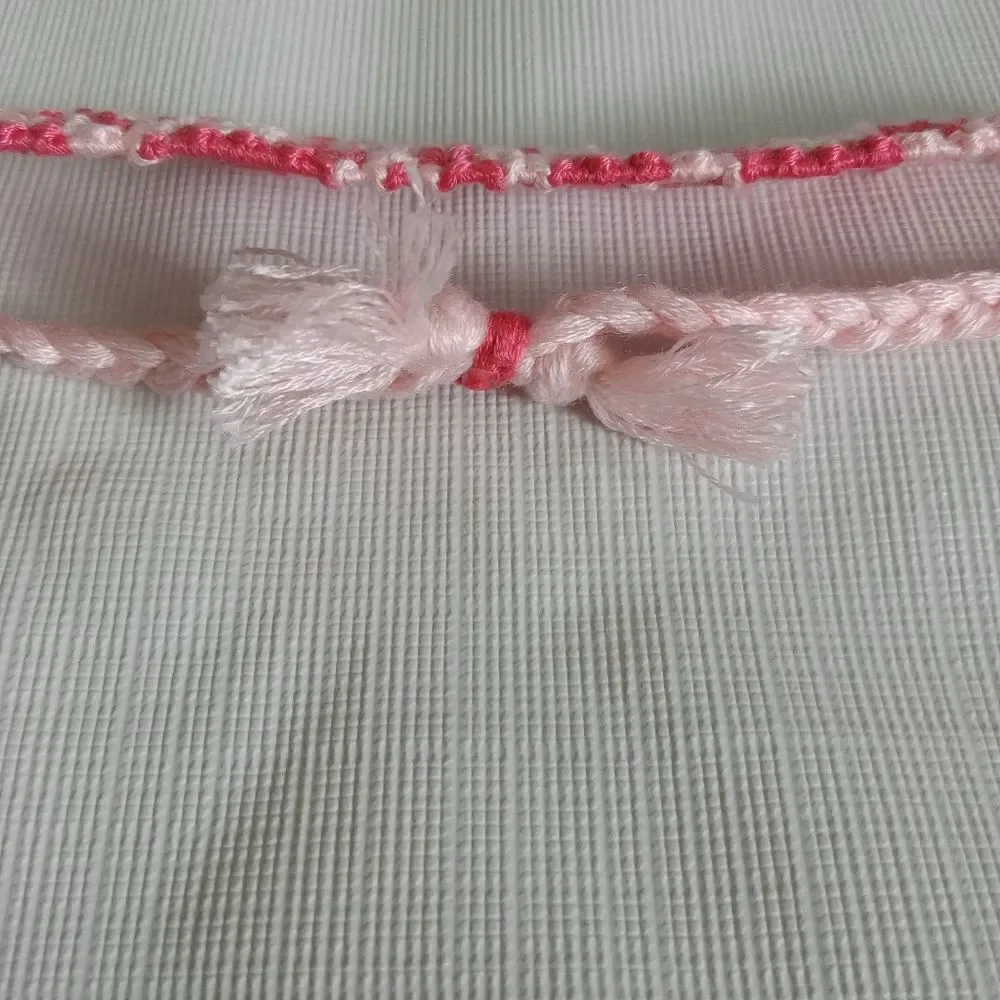 Handmade Shades of Pink Adjustable Sliding Knot Flat Alpha Flower Motif Bracelet